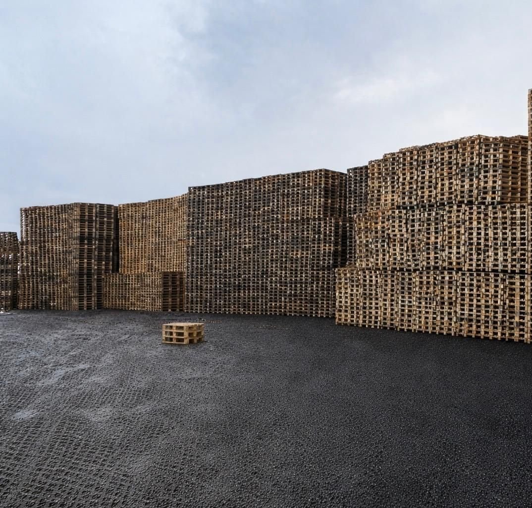 Muur van houten pallets bij DirectPAL — opslagcapaciteit